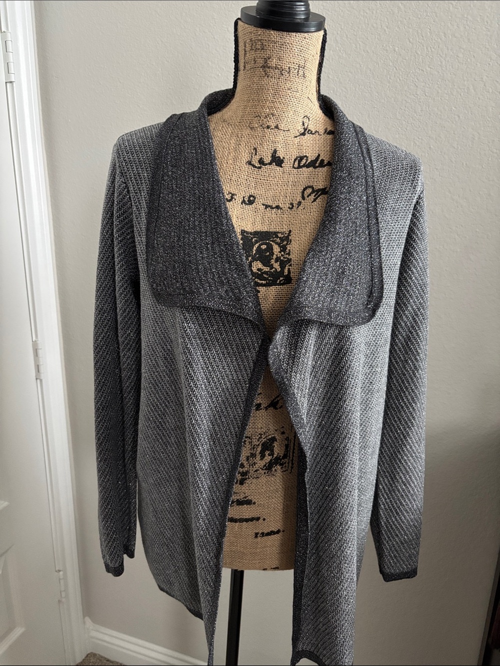 Chicos Silver Metallic Open-Front Women's Sweater Cardigan
